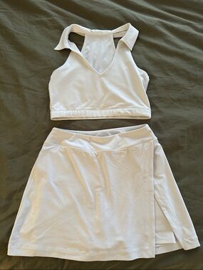 Outdoor Voices White Athletic Skirt and Crop Top